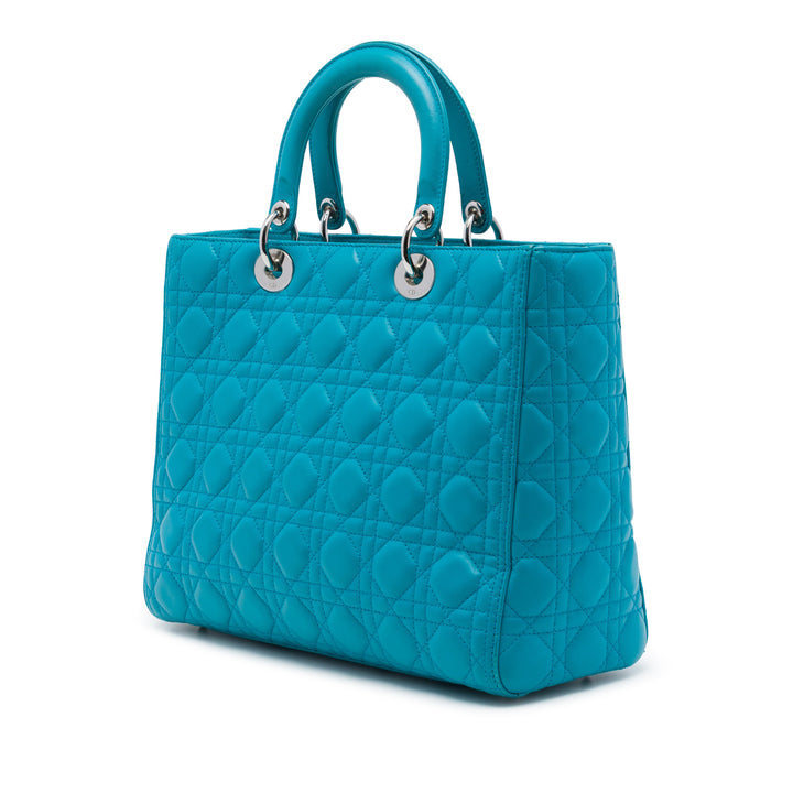 Lady Dior Cannage Grand Cuir d'agneau Bleu
