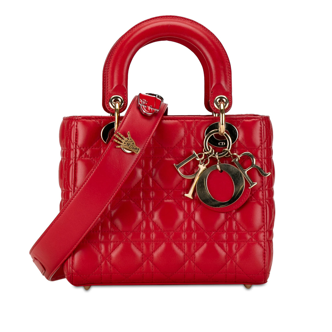 Small Lambskin Cannage Lucky Badges My Lady Dior Red - Gaby Paris