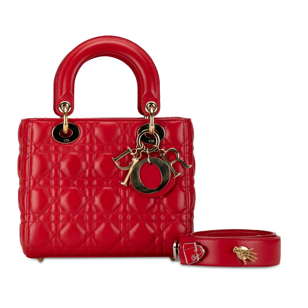 Small Lambskin Cannage Lucky Badges My Lady Dior Red - Gaby Paris