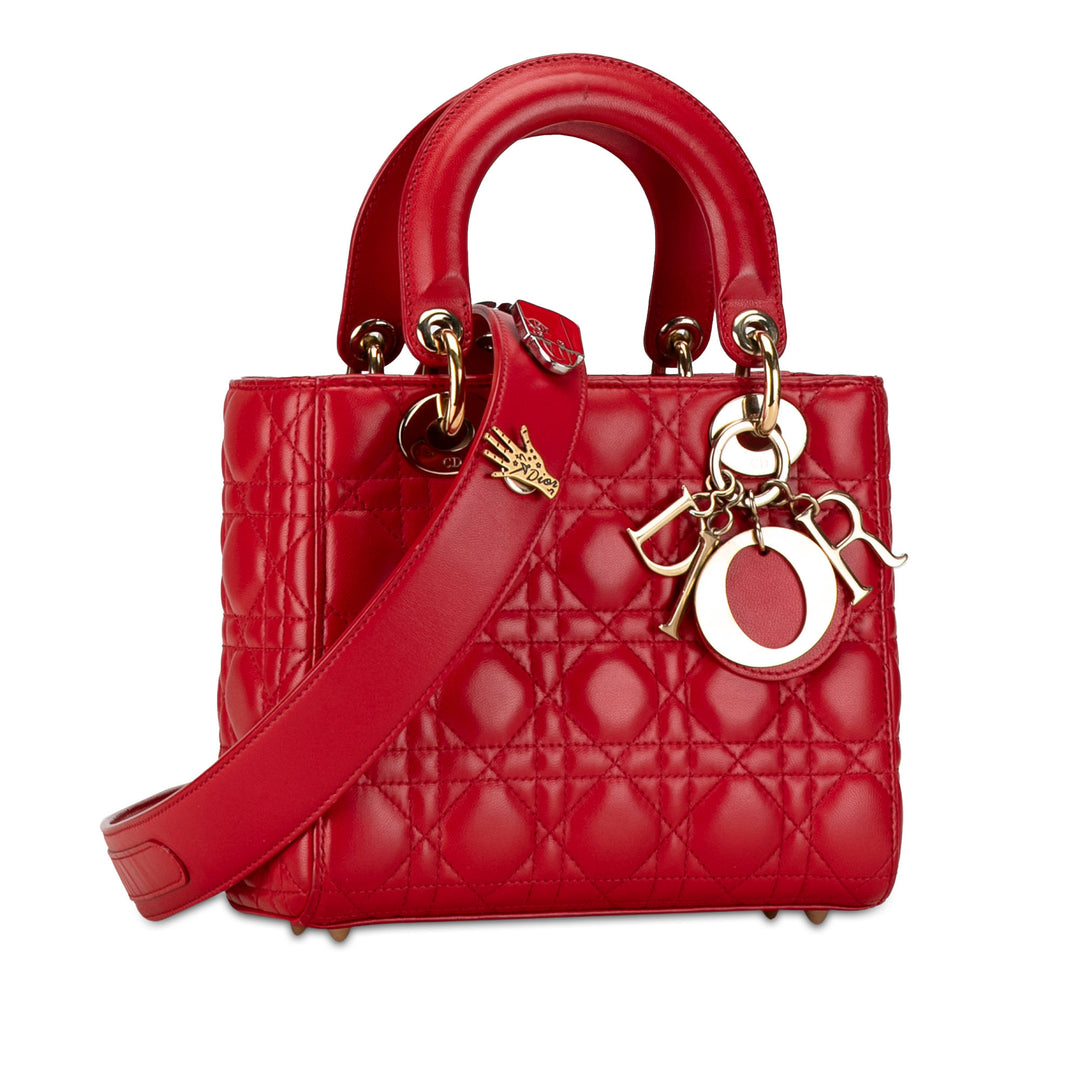 Small Lambskin Cannage Lucky Badges My Lady Dior Red - Gaby Paris