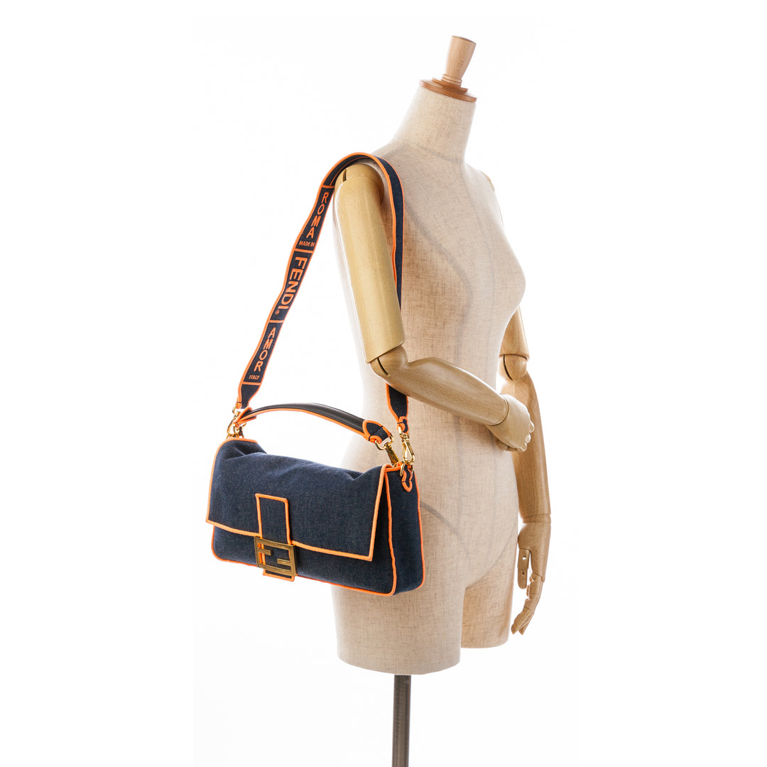 Large Denim Baguette Satchel Blue - Gaby Paris
