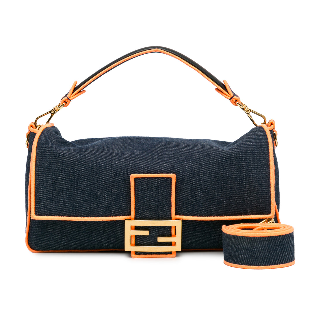 Large Denim Baguette Satchel Blue - Gaby Paris
