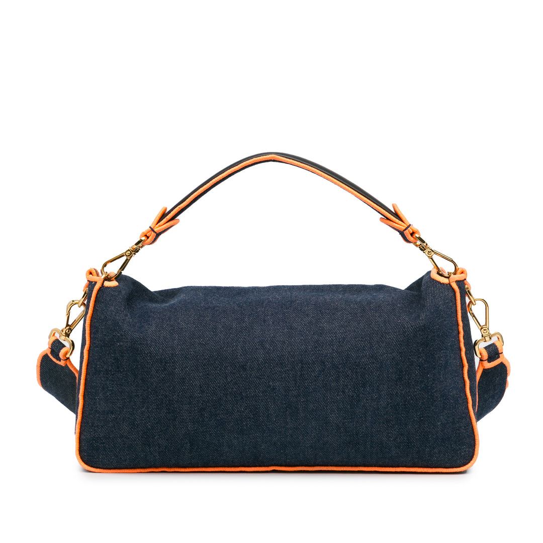 Fendi Large Denim Baguette Satchel Blue - GABY PARIS