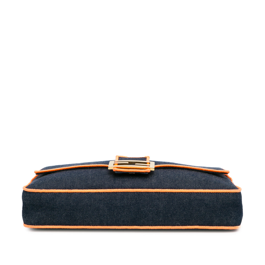 Large Denim Baguette Satchel Blue - Gaby Paris