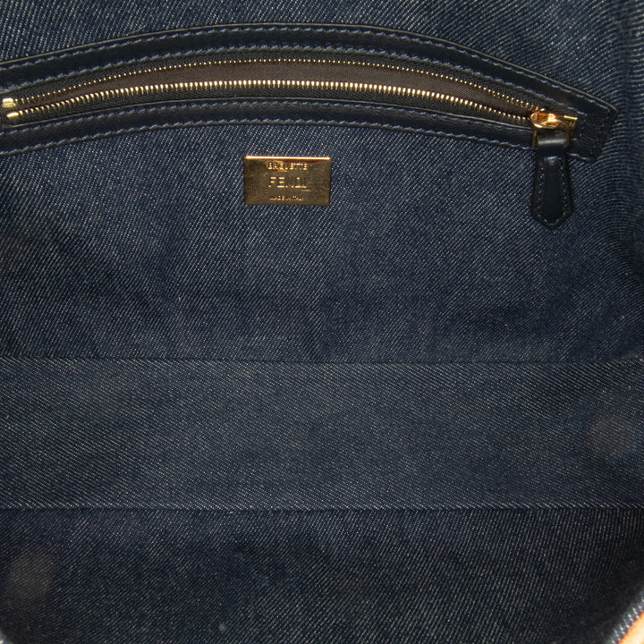 Fendi Large Denim Baguette Satchel Blue - GABY PARIS