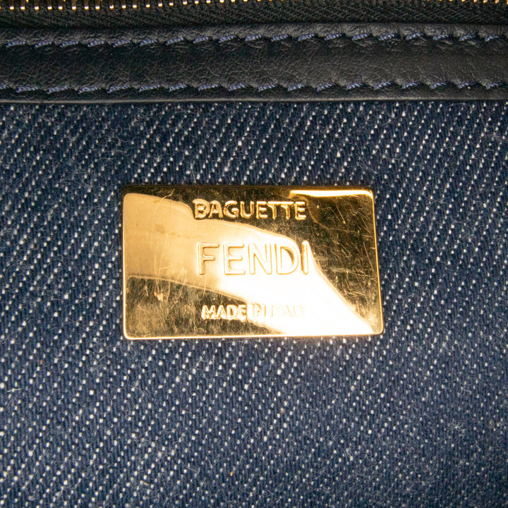 Large Denim Baguette Satchel Blue - Gaby Paris