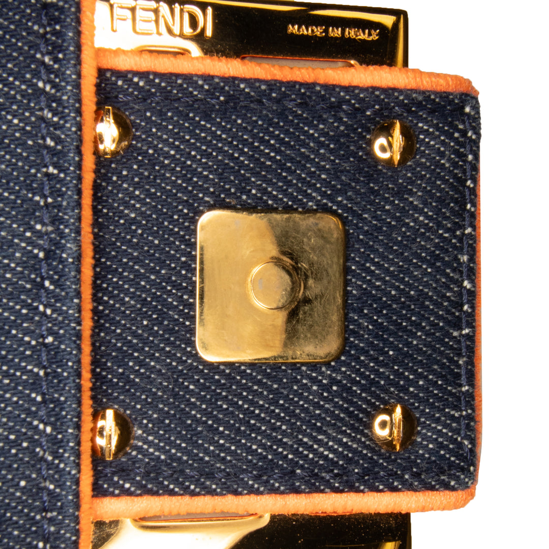 Fendi Large Denim Baguette Satchel Blue - GABY PARIS