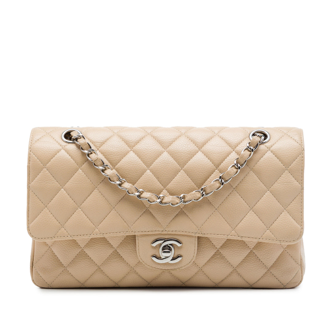 Classic Double rabat Moyen Cuir caviar Beige