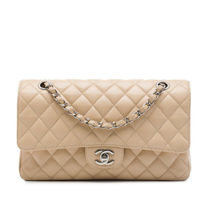 Classic Double rabat Moyen Cuir caviar Beige