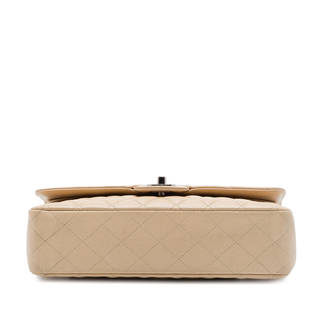 Classic Double rabat Moyen Cuir caviar Beige