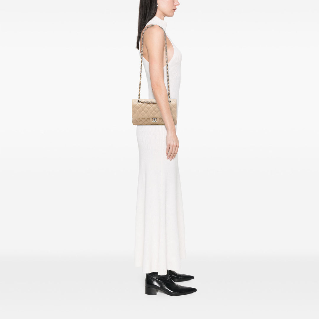 Classic Double rabat Moyen Cuir caviar Beige