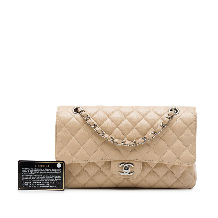 Classic Double rabat Moyen Cuir caviar Beige
