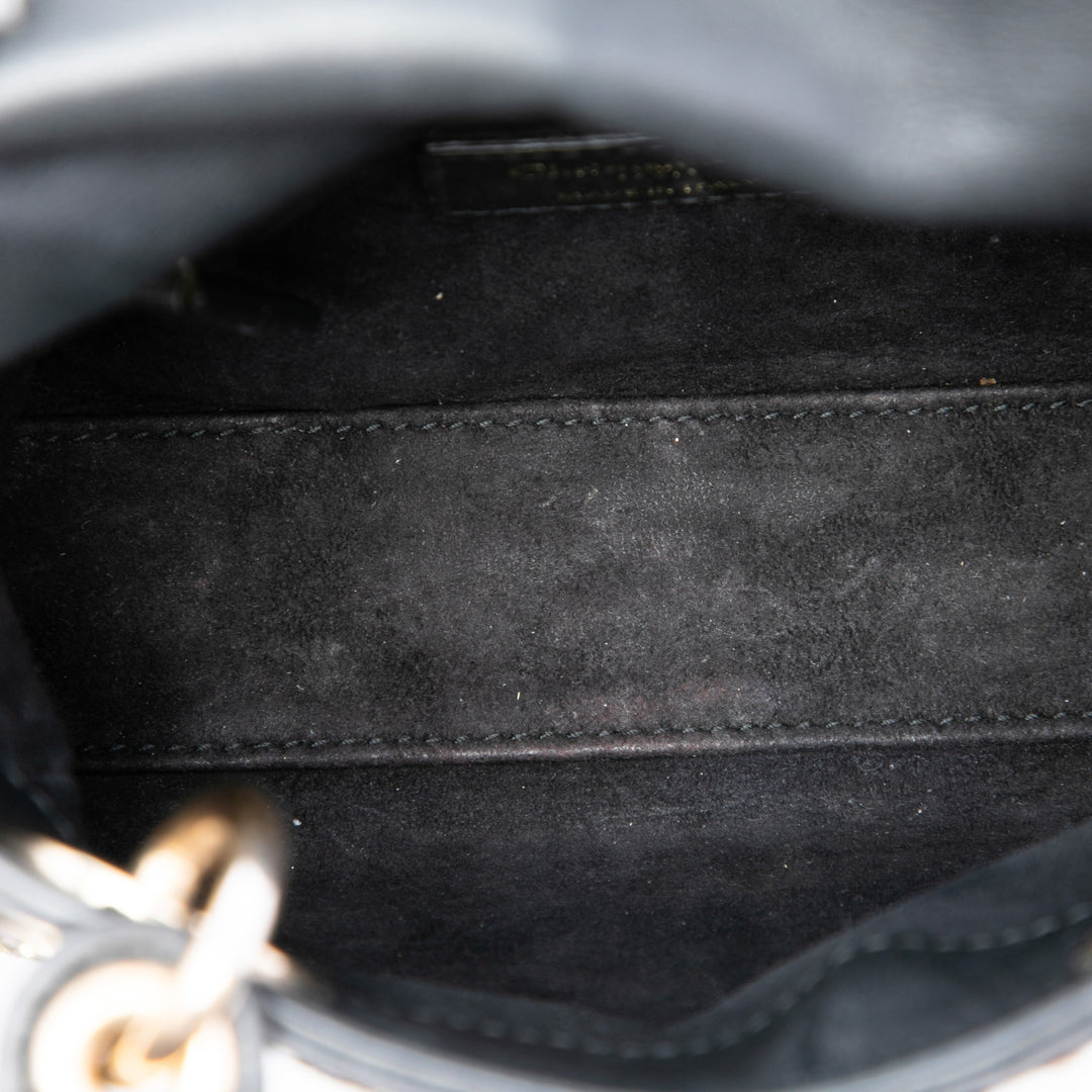 brodé Clovers Lady Dior Mini Cuir de veau Noir