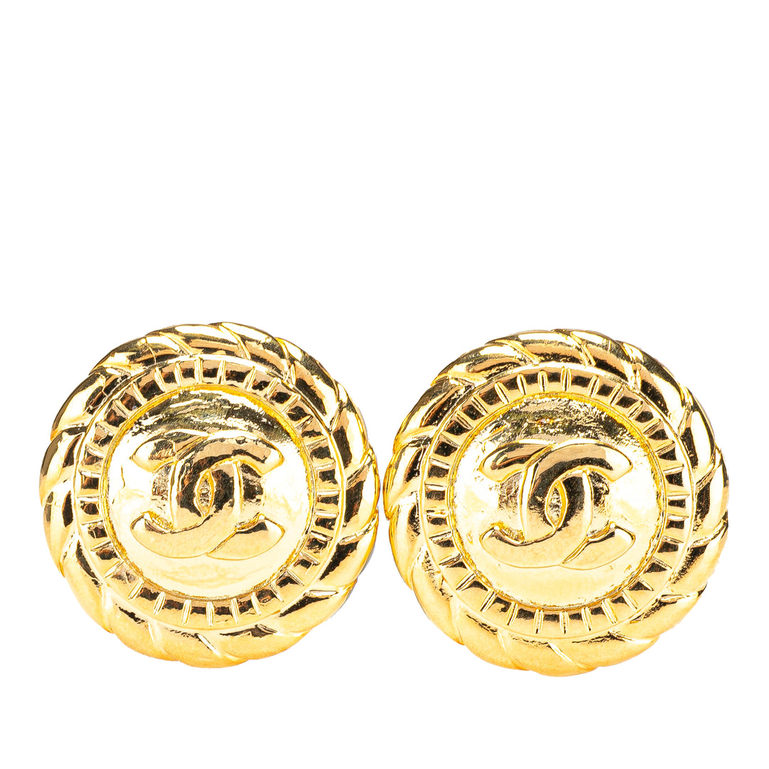 Chanel plaqué CC Button Clip on Boucles d'oreilles