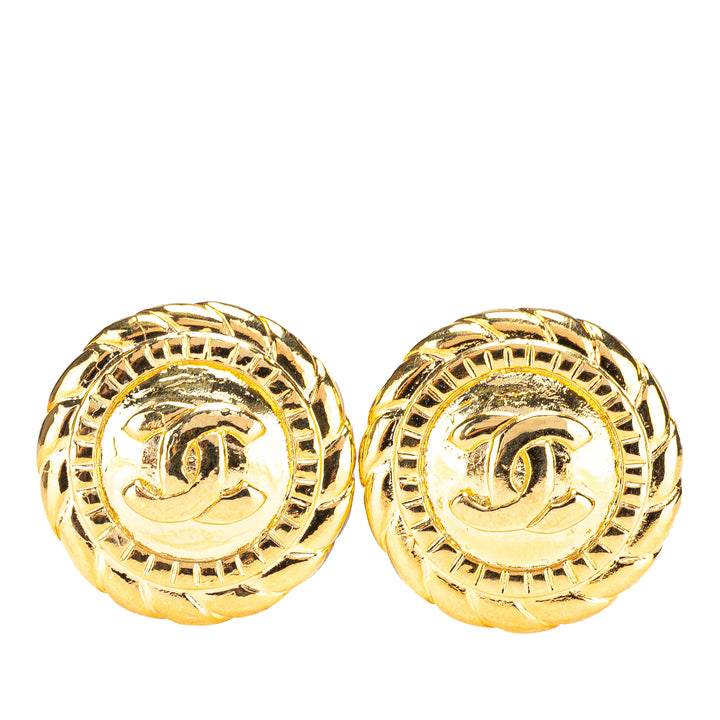 Chanel plaqué CC Button Clip on Boucles d'oreilles