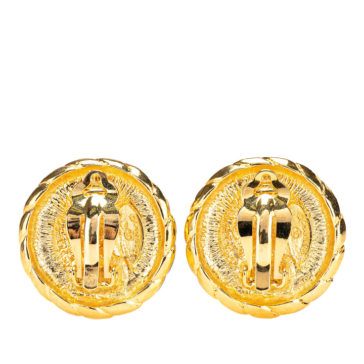 Chanel plaqué CC Button Clip on Boucles d'oreilles