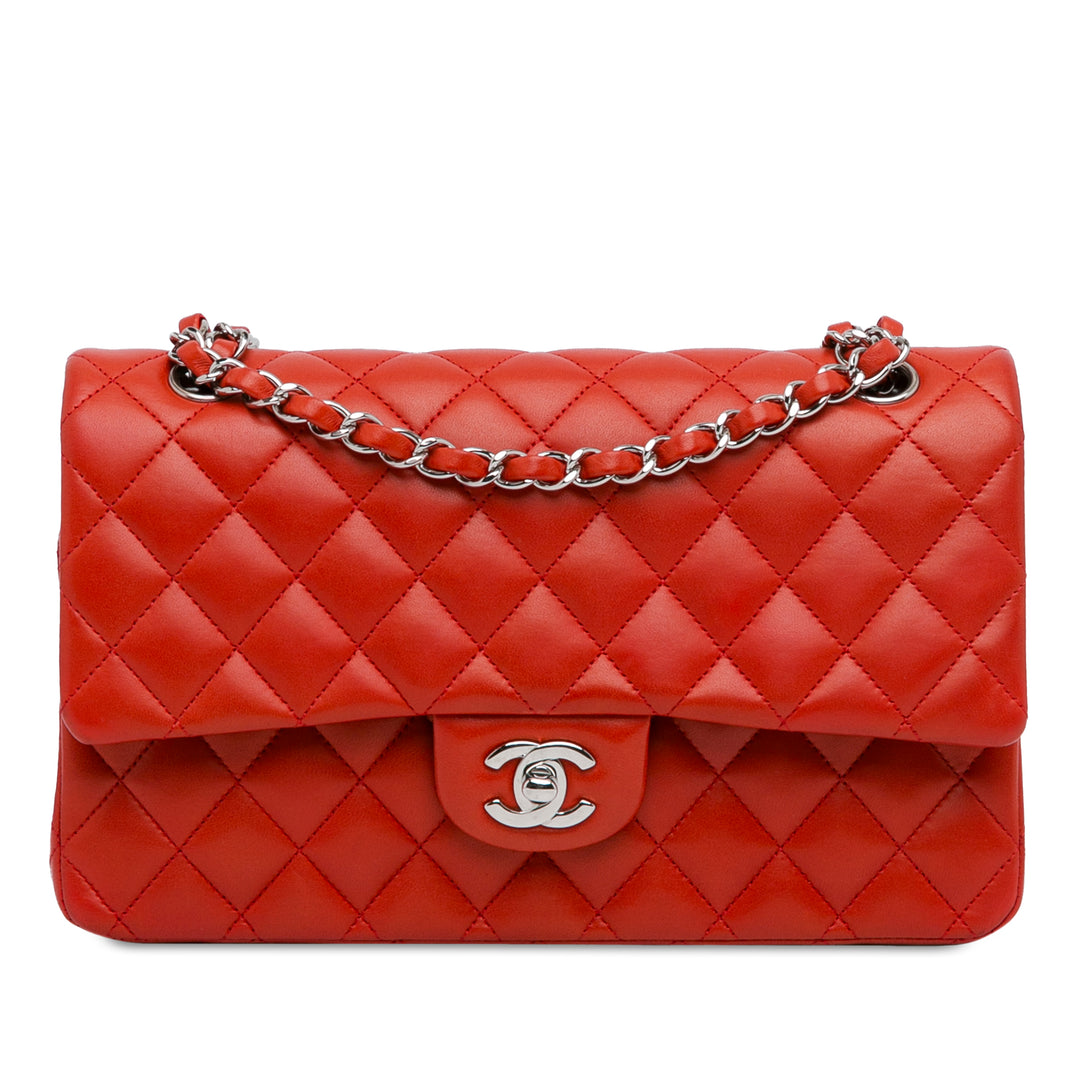 Medium Classic Lambskin Double Flap Red - Gaby Paris