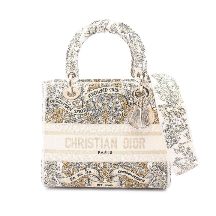 Dior Medium Embroidered Toile Around The World Stella Lady D Lite Blanc