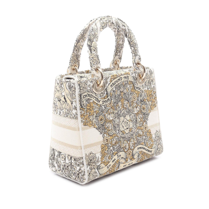 Dior Medium Embroidered Toile Around The World Stella Lady D Lite Blanc
