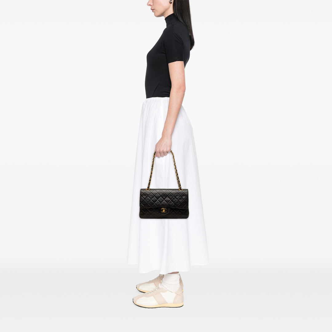 Classic Double rabat Moyen Cuir d'agneau Noir