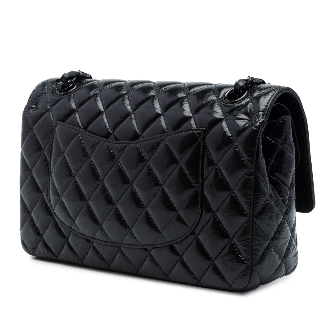 Classic brillant Froissé So Double rabat Moyen Cuir de veau Noir