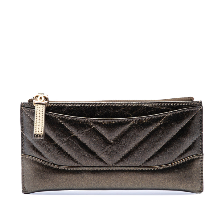 Chanel Chevron Métallisé vieilli Gabrielle Zippé Pochette Cuir de veau