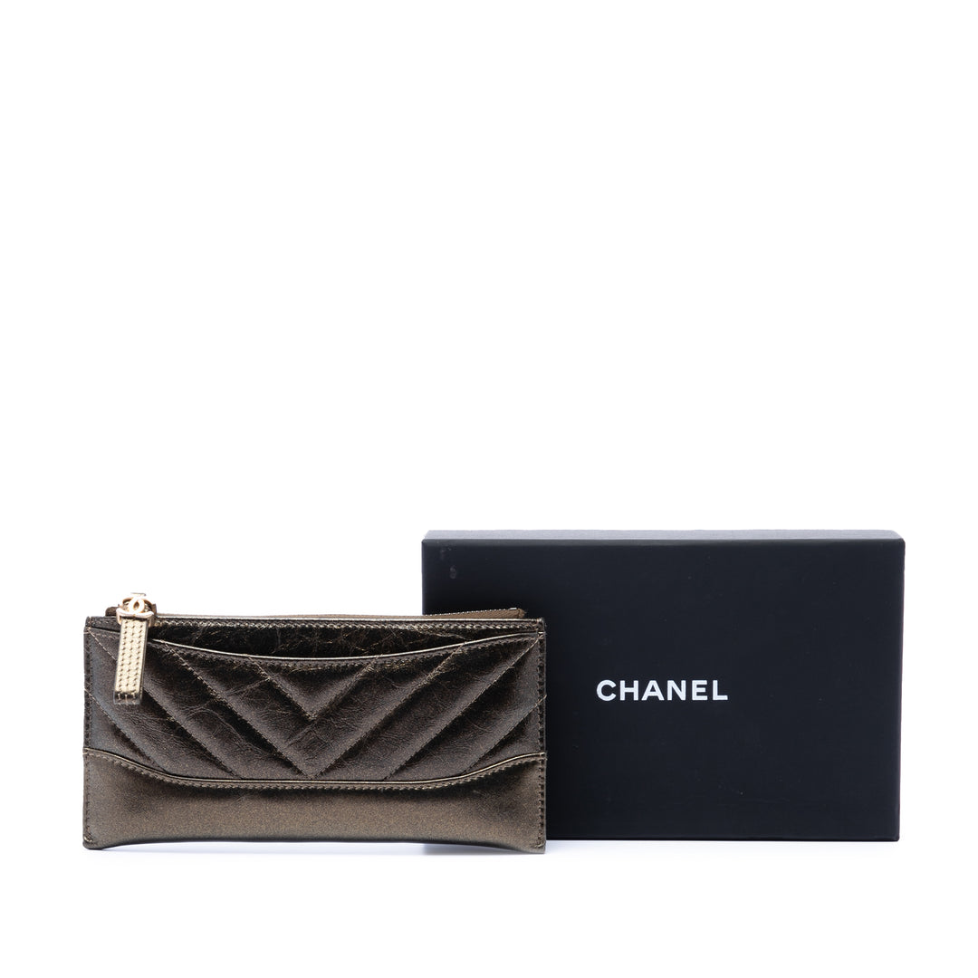 Chanel Chevron Métallisé vieilli Gabrielle Zippé Pochette Cuir de veau