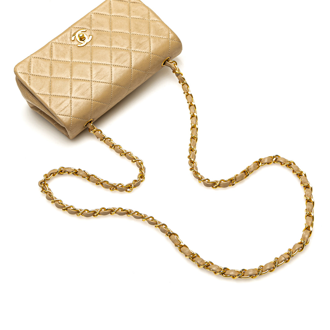 Mini Rectangular CC Quilted Lambskin Full Single Flap Brown - Gaby Paris