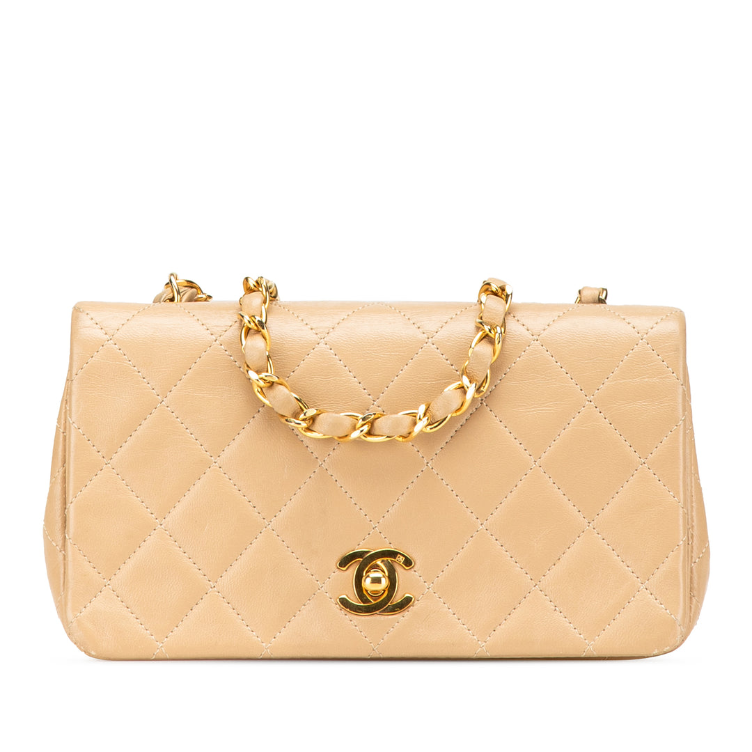Mini Rectangular CC Quilted Lambskin Full Single Flap Brown - Gaby Paris