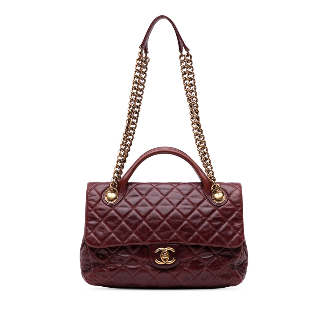 Medium Glazed Calfskin Castle Rock Top Handle Flap Red - Gaby Paris