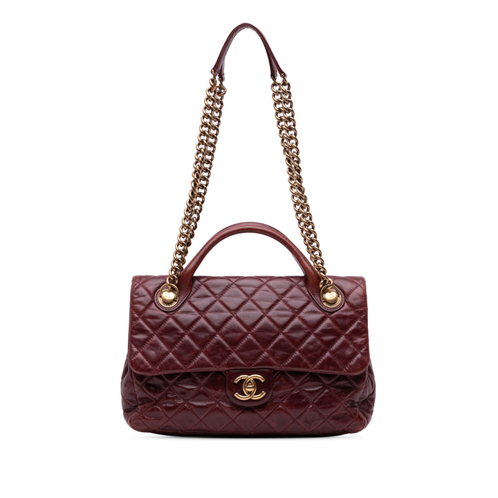 Medium Glazed Calfskin Castle Rock Top Handle Flap Red - Gaby Paris