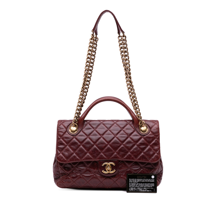 Medium Glazed Calfskin Castle Rock Top Handle Flap Red - Gaby Paris