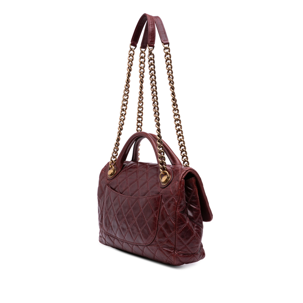 Medium Glazed Calfskin Castle Rock Top Handle Flap Red - Gaby Paris