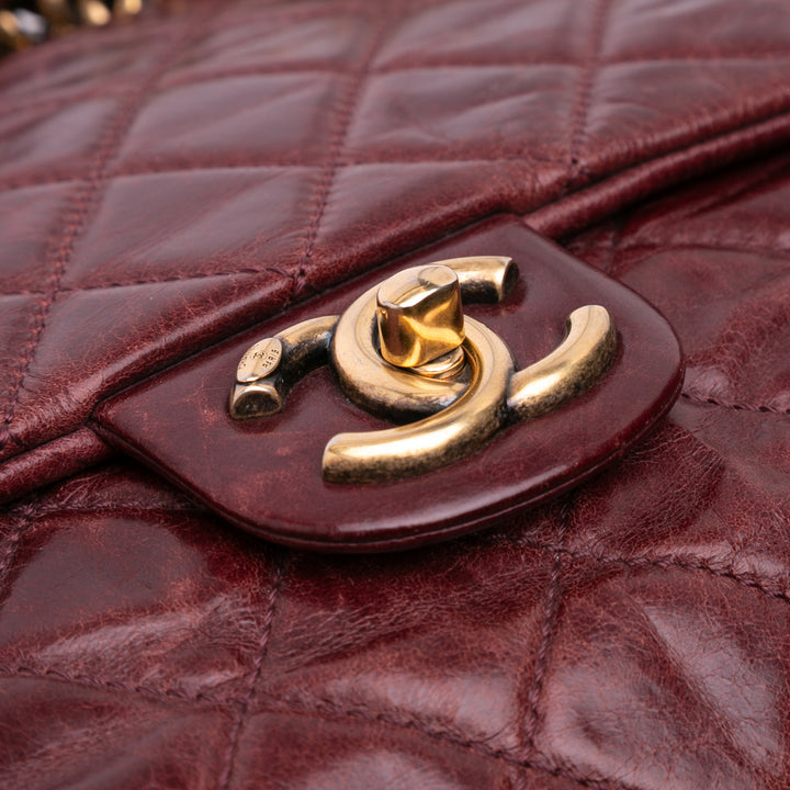 Medium Glazed Calfskin Castle Rock Top Handle Flap Red - Gaby Paris