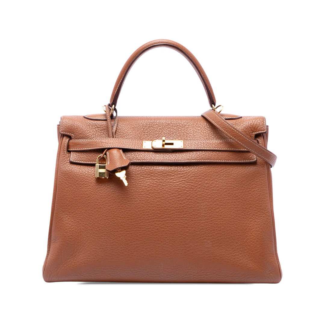 Hermès Sac à main Kelly II Retourne 35 Clémence Marron – vue principale – GABY PARIS