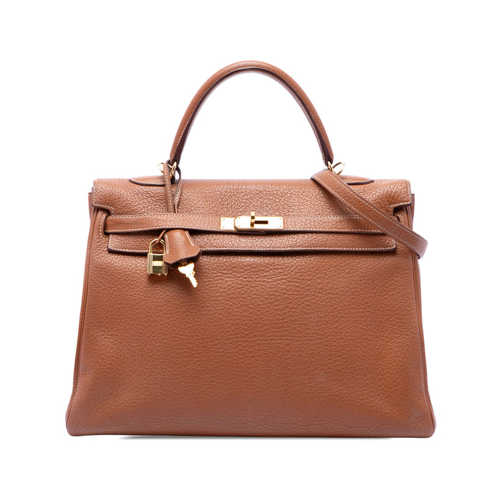 Hermès Sac à main Kelly II Retourne 35 Clémence Marron – vue principale – GABY PARIS