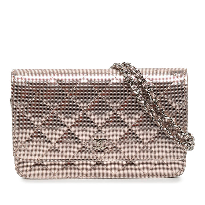 Chanel CC Matelassé Métallisé Pixel Effect Wallet on Chain Cuir de veau Rose – vue principale – GABY PARIS