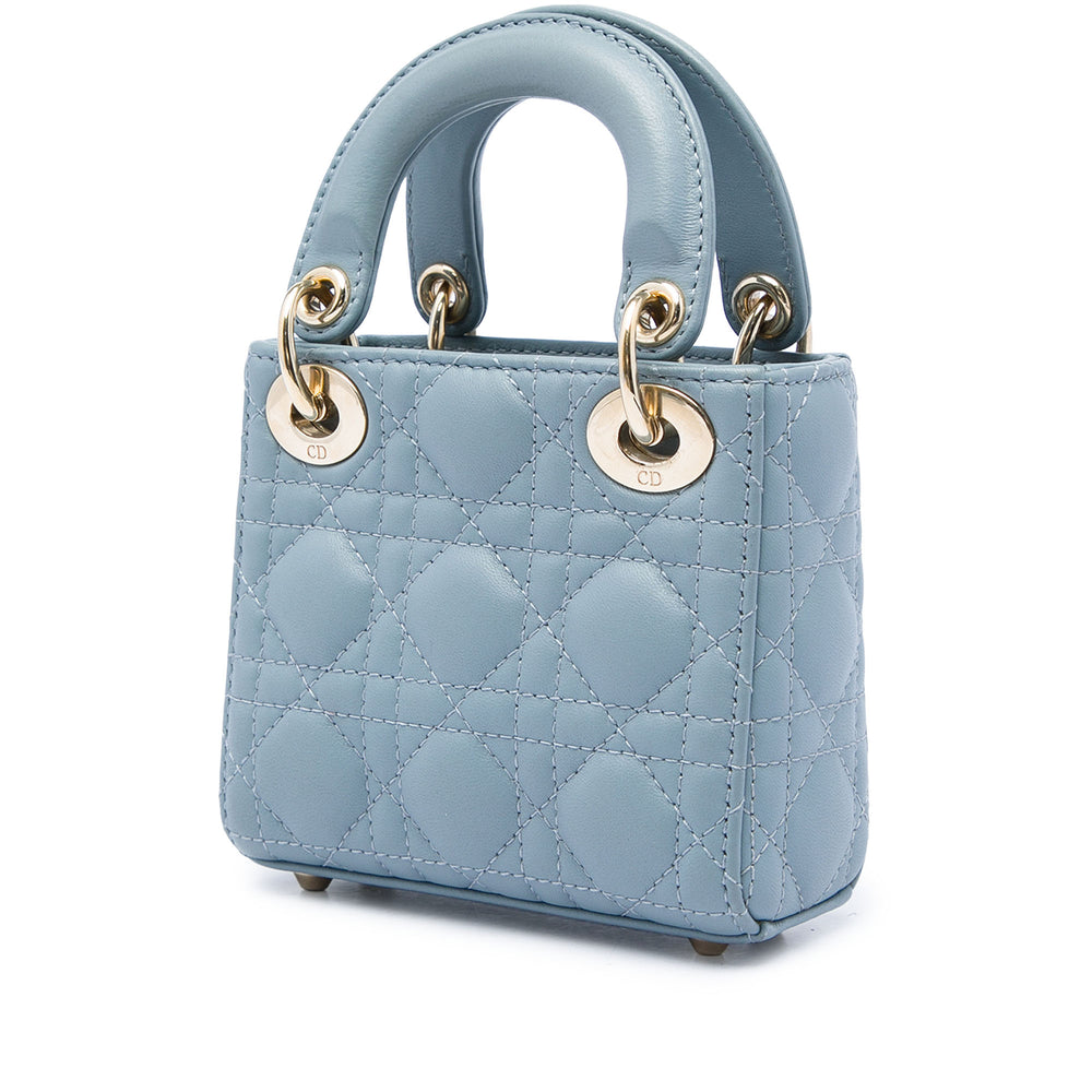 Dior Sac à main Lady Dior Cannage Micro Cuir d'agneau Bleu – vue 2 – GABY PARIS