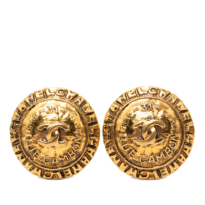 Chanel CC plaqué Rue Cambon Rond Clip on Boucles d’oreilles
