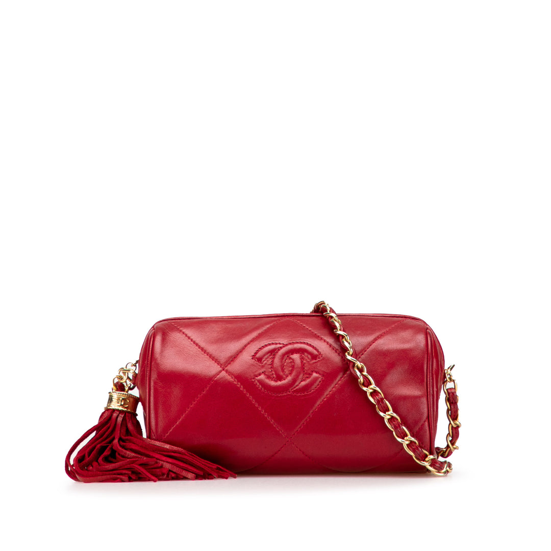 Mini Quilted Lambskin Tassel Barrel Crossbody Red - Gaby Paris