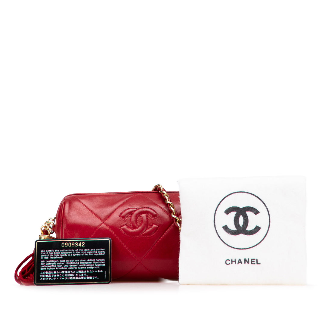 Mini Quilted Lambskin Tassel Barrel Crossbody Red - Gaby Paris