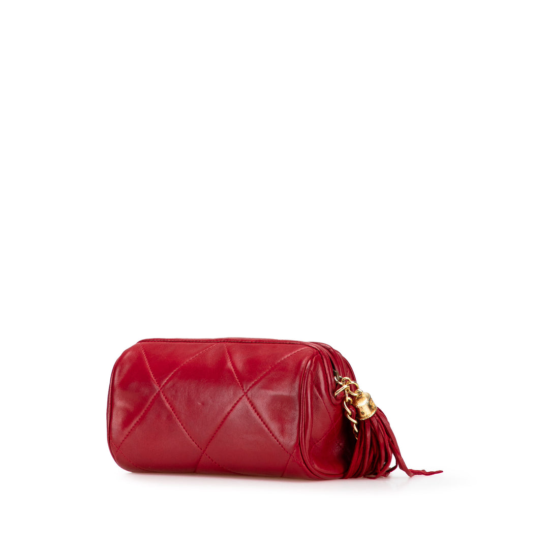 Mini Quilted Lambskin Tassel Barrel Crossbody Red - Gaby Paris