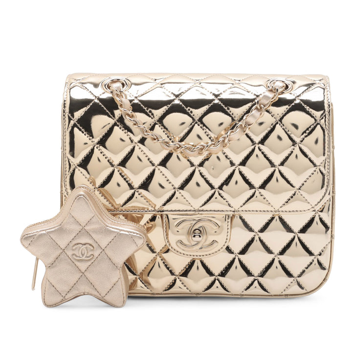 Chanel Quilted Métallisé Mirror Cuir de veau Hollywood Boulevard Sac à dos Doré