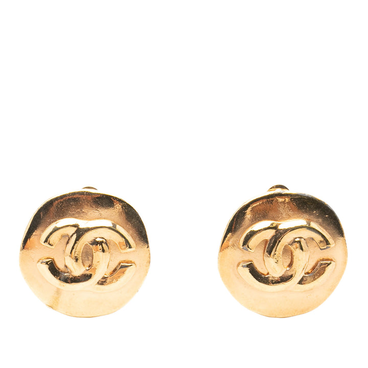 CC plaqué Rond À clip Boucles d'oreilles Doré