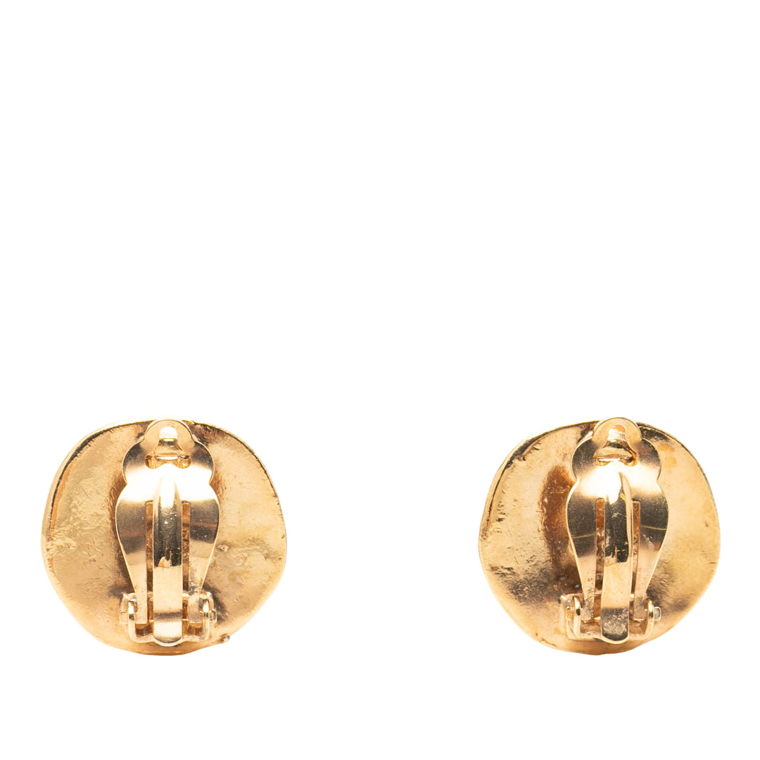 CC plaqué Rond À clip Boucles d'oreilles Doré