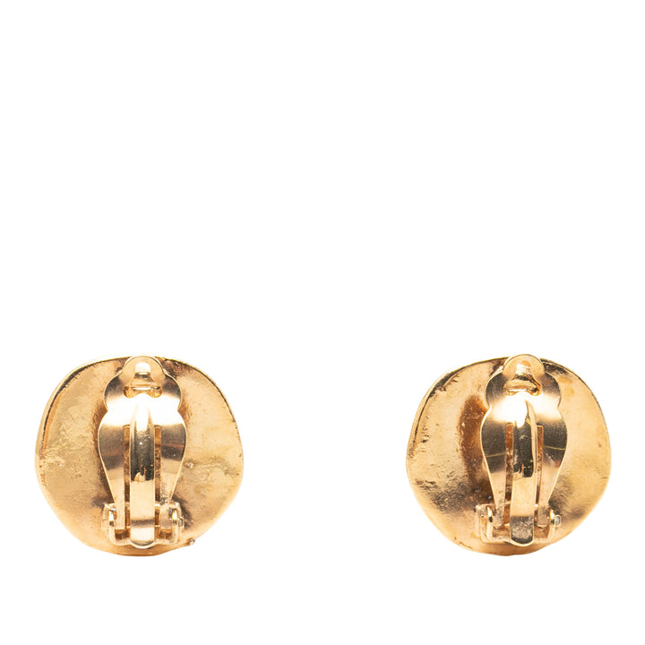 CC plaqué Rond À clip Boucles d'oreilles Doré