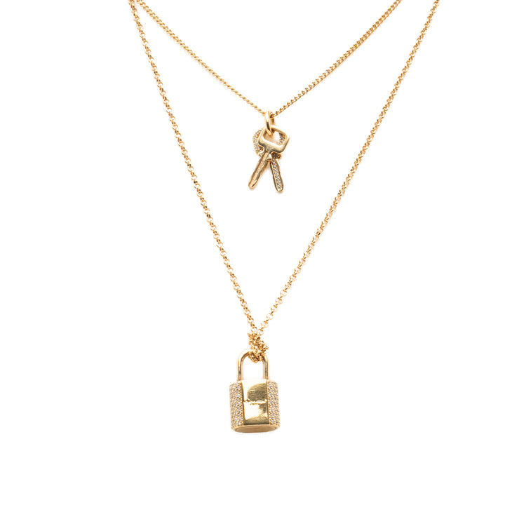 Louis Vuitton plaqué Strass Padlock et Key Pendant Collier Doré – vue 2 – GABY PARIS