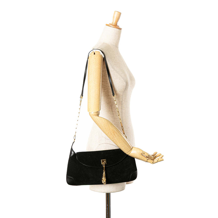 Suede Tiger Head Shoulder Bag Black - Gaby Paris