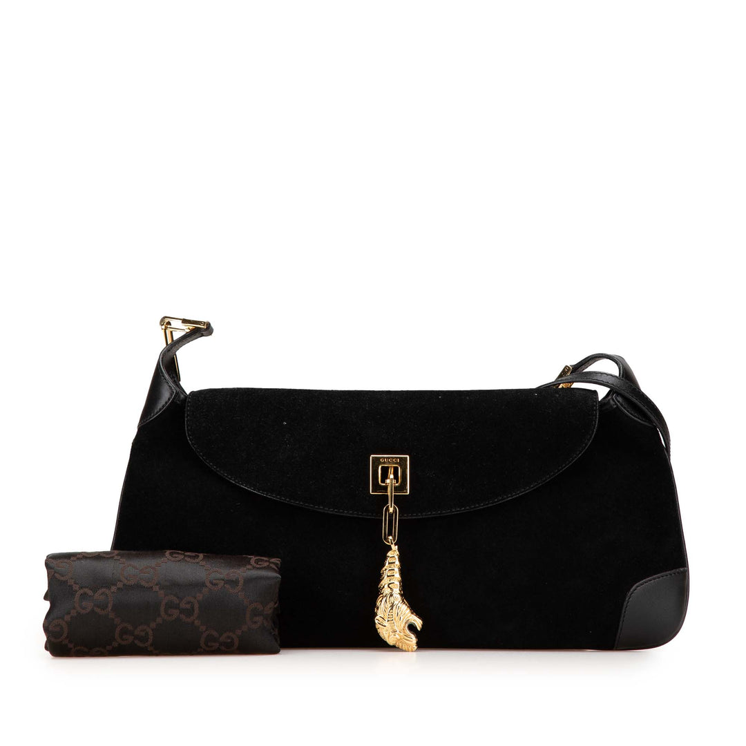 Suede Tiger Head Shoulder Bag Black - Gaby Paris