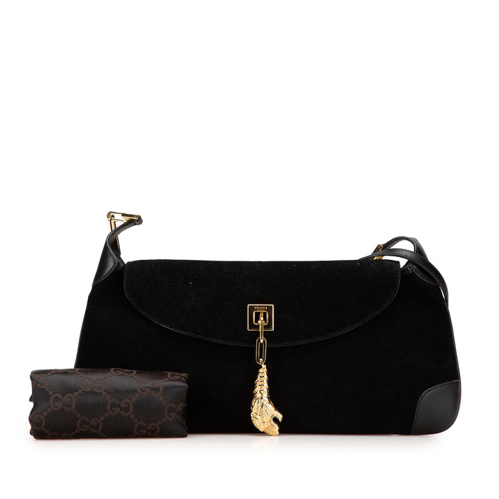 Suede Tiger Head Shoulder Bag Black - Gaby Paris